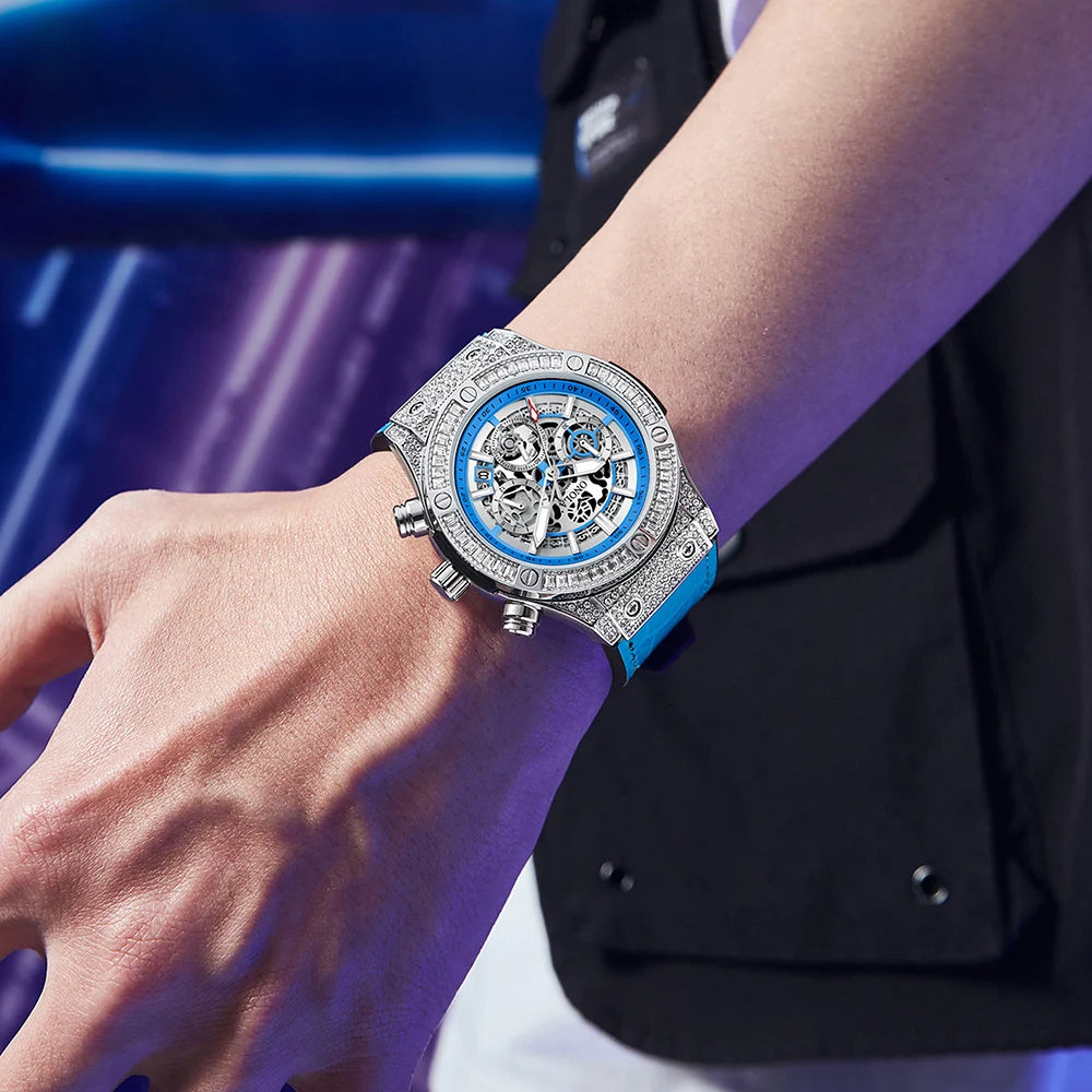 ONOLA 6856 Fashion Sports Luxury Men Wristwatch Date Waterproof Luminous Chronograph Man Watch Unique Leather Quartz Men's Watch