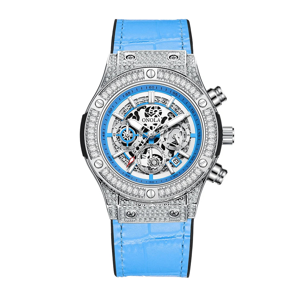 ONOLA 6856 Fashion Sports Luxury Men Wristwatch Date Waterproof Luminous Chronograph Man Watch Unique Leather Quartz Men's Watch