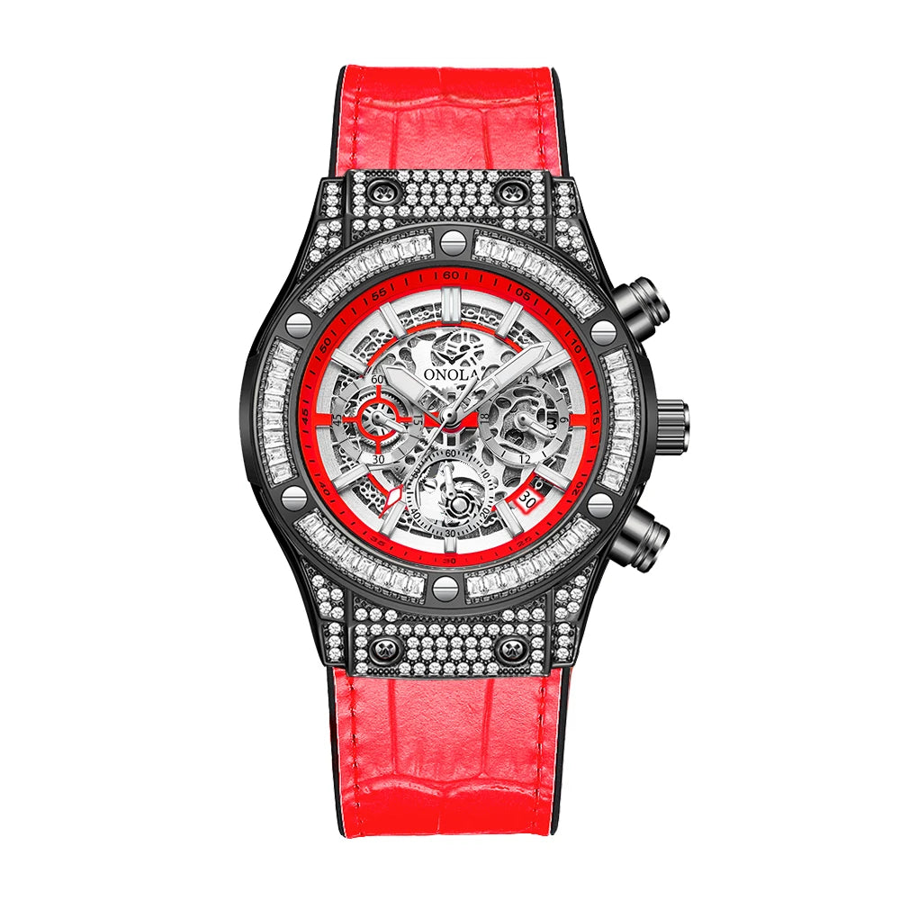 ONOLA 6856 Fashion Sports Luxury Men Wristwatch Date Waterproof Luminous Chronograph Man Watch Unique Leather Quartz Men's Watch