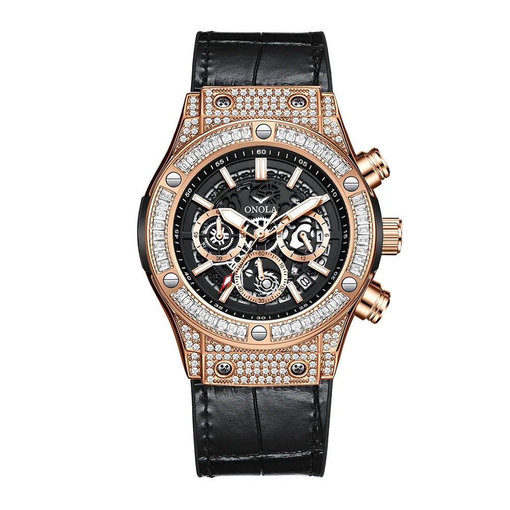 ONOLA 6856 Fashion Sports Luxury Men Wristwatch Date Waterproof Luminous Chronograph Man Watch Unique Leather Quartz Men's Watch