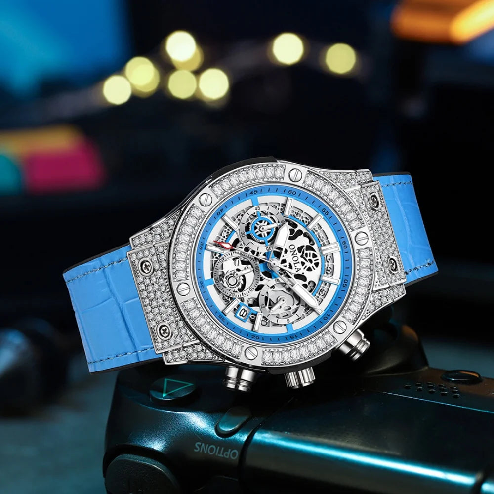 ONOLA 6856 Fashion Sports Luxury Men Wristwatch Date Waterproof Luminous Chronograph Man Watch Unique Leather Quartz Men's Watch