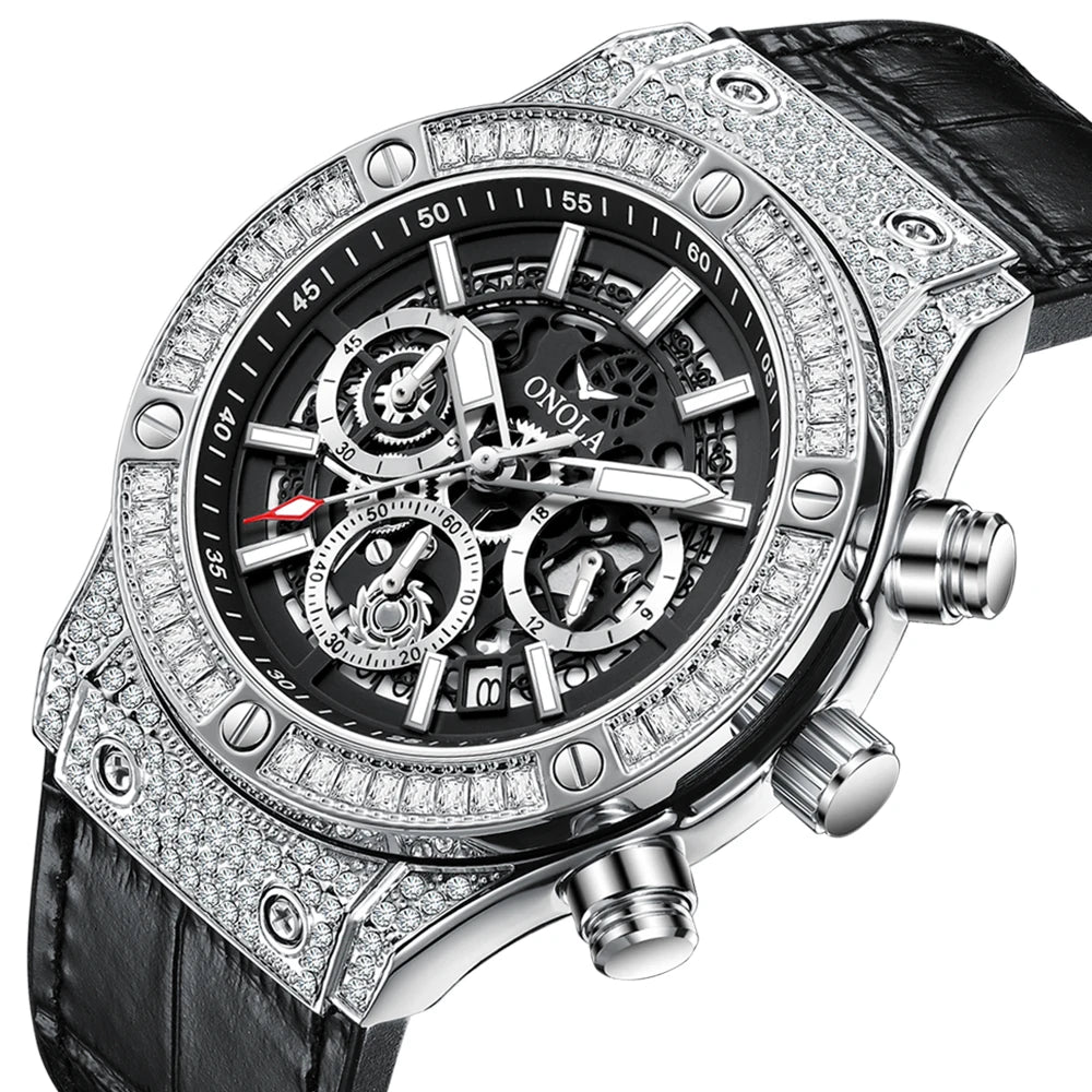 ONOLA 6856 Fashion Sports Luxury Men Wristwatch Date Waterproof Luminous Chronograph Man Watch Unique Leather Quartz Men's Watch