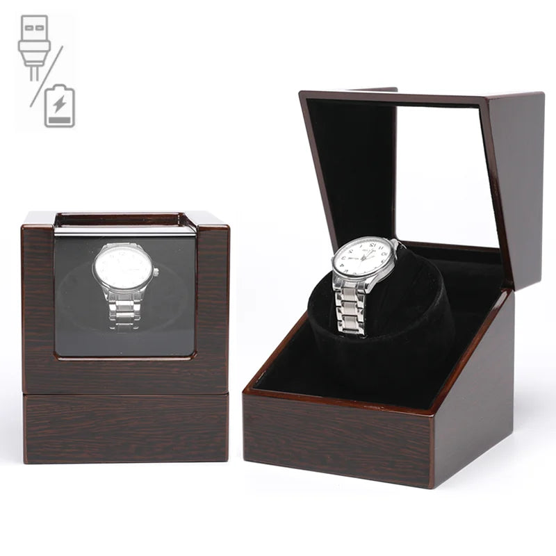 Embers Luxry Single Watch Winder Battery Wooden Shaker Watch Box Automatic Winder Glass Storage Case Mabuchi Motro