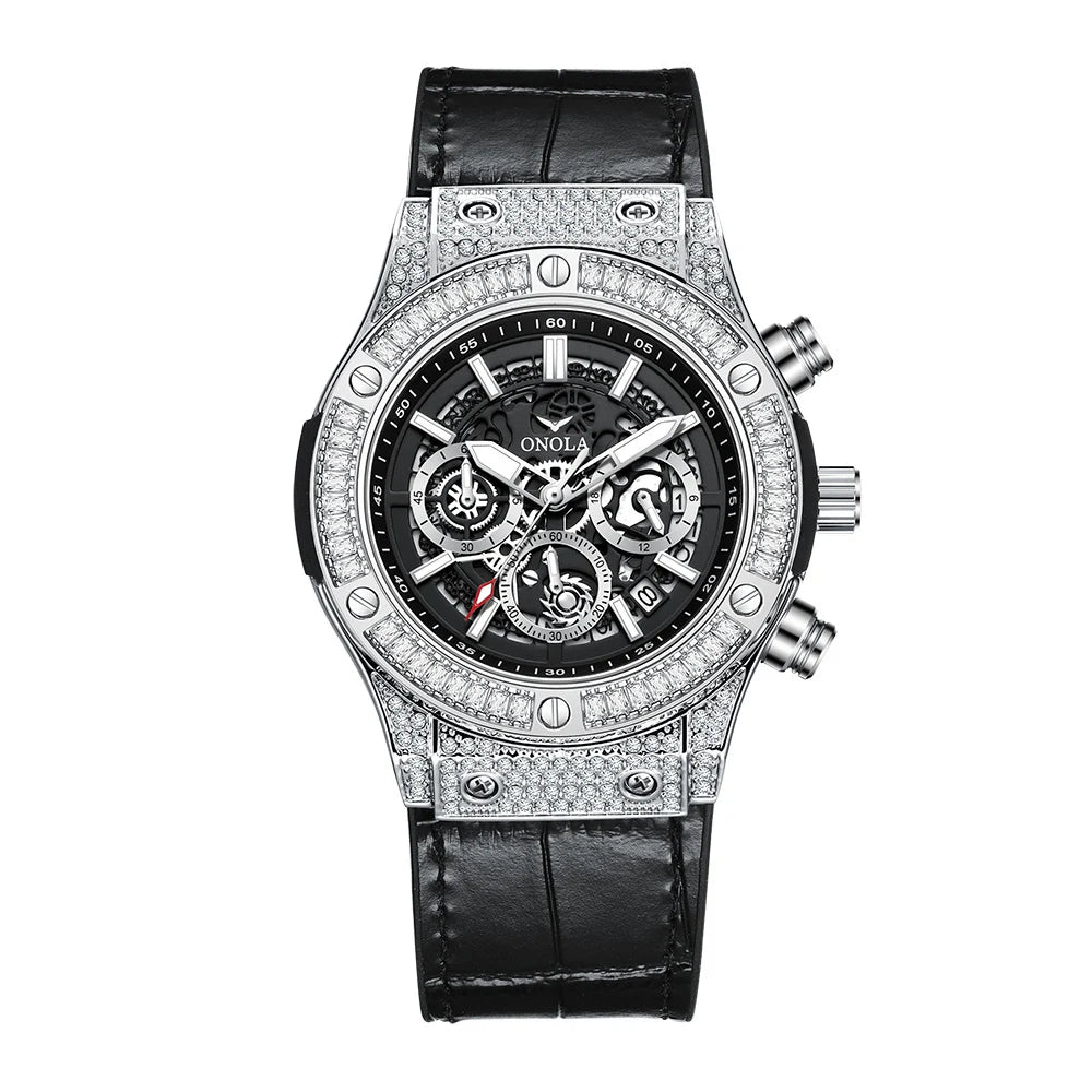 ONOLA 6856 Fashion Sports Luxury Men Wristwatch Date Waterproof Luminous Chronograph Man Watch Unique Leather Quartz Men's Watch