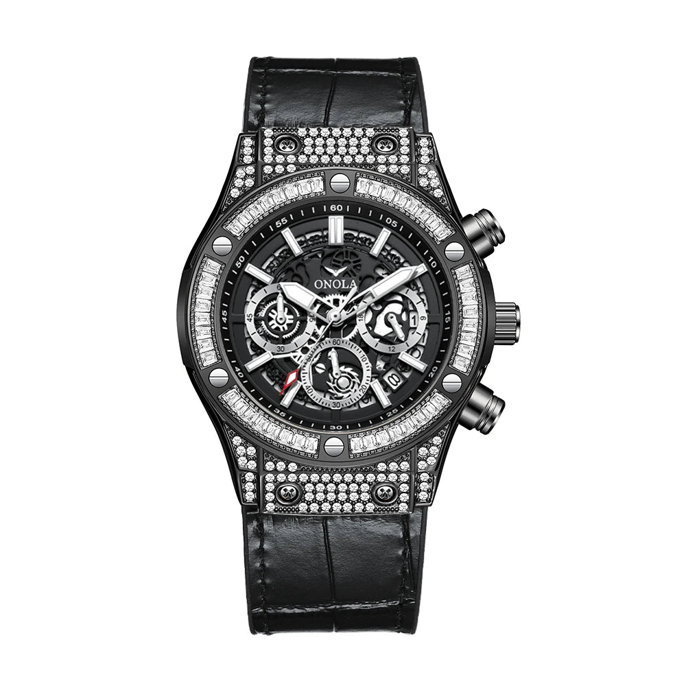 ONOLA 6856 Fashion Sports Luxury Men Wristwatch Date Waterproof Luminous Chronograph Man Watch Unique Leather Quartz Men's Watch