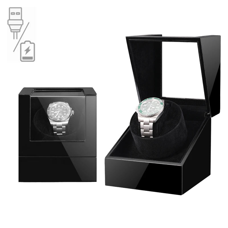 Embers Luxry Single Watch Winder Battery Wooden Shaker Watch Box Automatic Winder Glass Storage Case Mabuchi Motro
