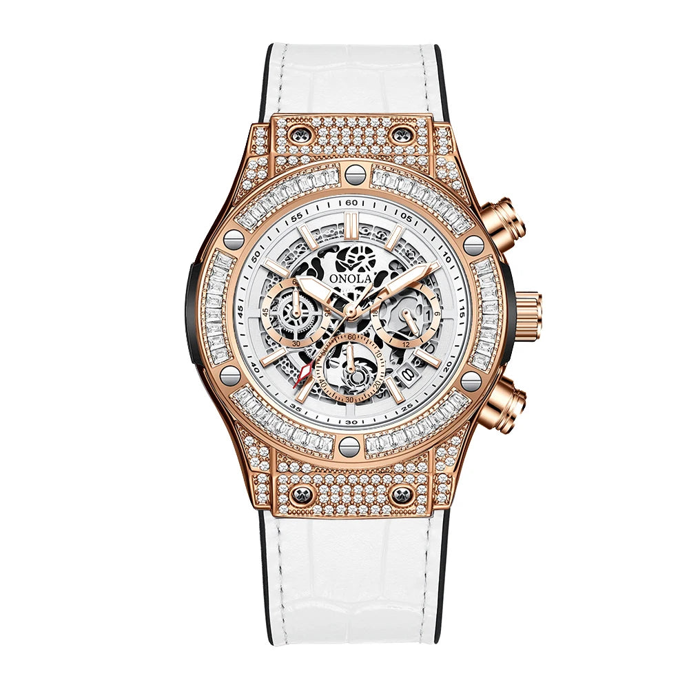 ONOLA 6856 Fashion Sports Luxury Men Wristwatch Date Waterproof Luminous Chronograph Man Watch Unique Leather Quartz Men's Watch